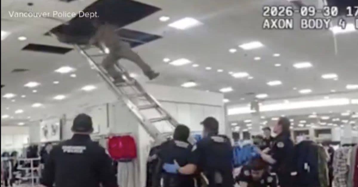 Watch: Knife-Wielding Suspect Crashes Through Macy's Ceiling After Police Yank Away Ladder